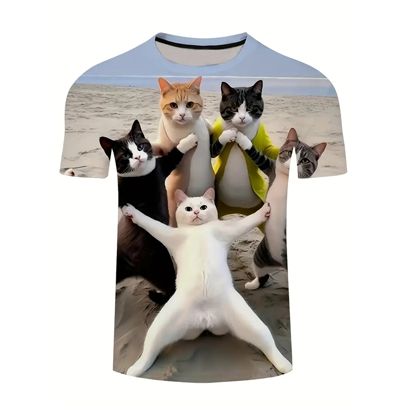 Cat Pattern Funny T-shirt Men' - đánh giá và giá Popular Anime Merchandise