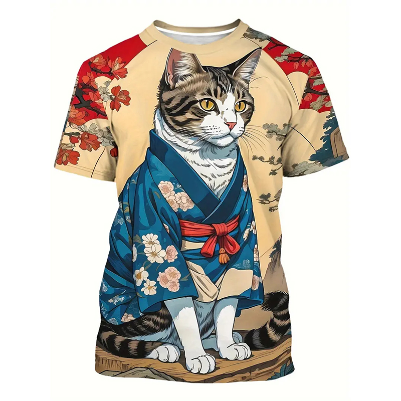 Cat Pattern Funny T-shirt Men' - đánh giá và giá Popular Anime Merchandise